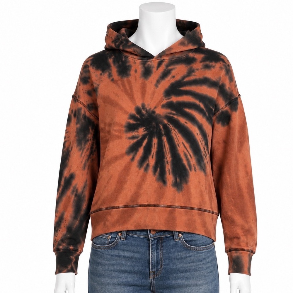 Aerie Sweatshirt Womens Medium Orange Black Tie Dye Hoodie Velour Offline Lounge